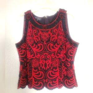 Women's Red & Black Hand Made Bead & Sequin Top Size XL